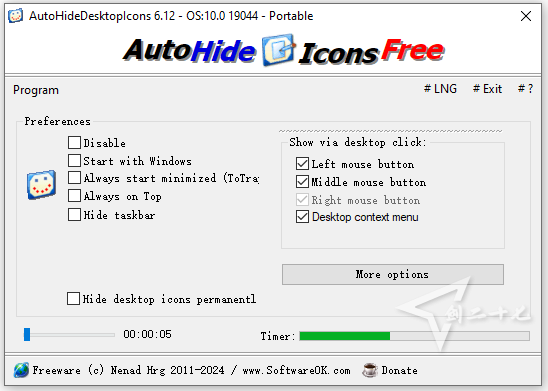 自动隐藏电脑桌面图标的软件 AutoHideDesktopIcons v 6.12